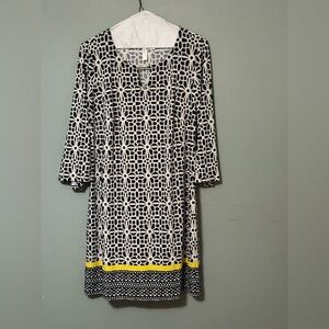 Tacera Geometric Black and White Dress with Yellow Accent